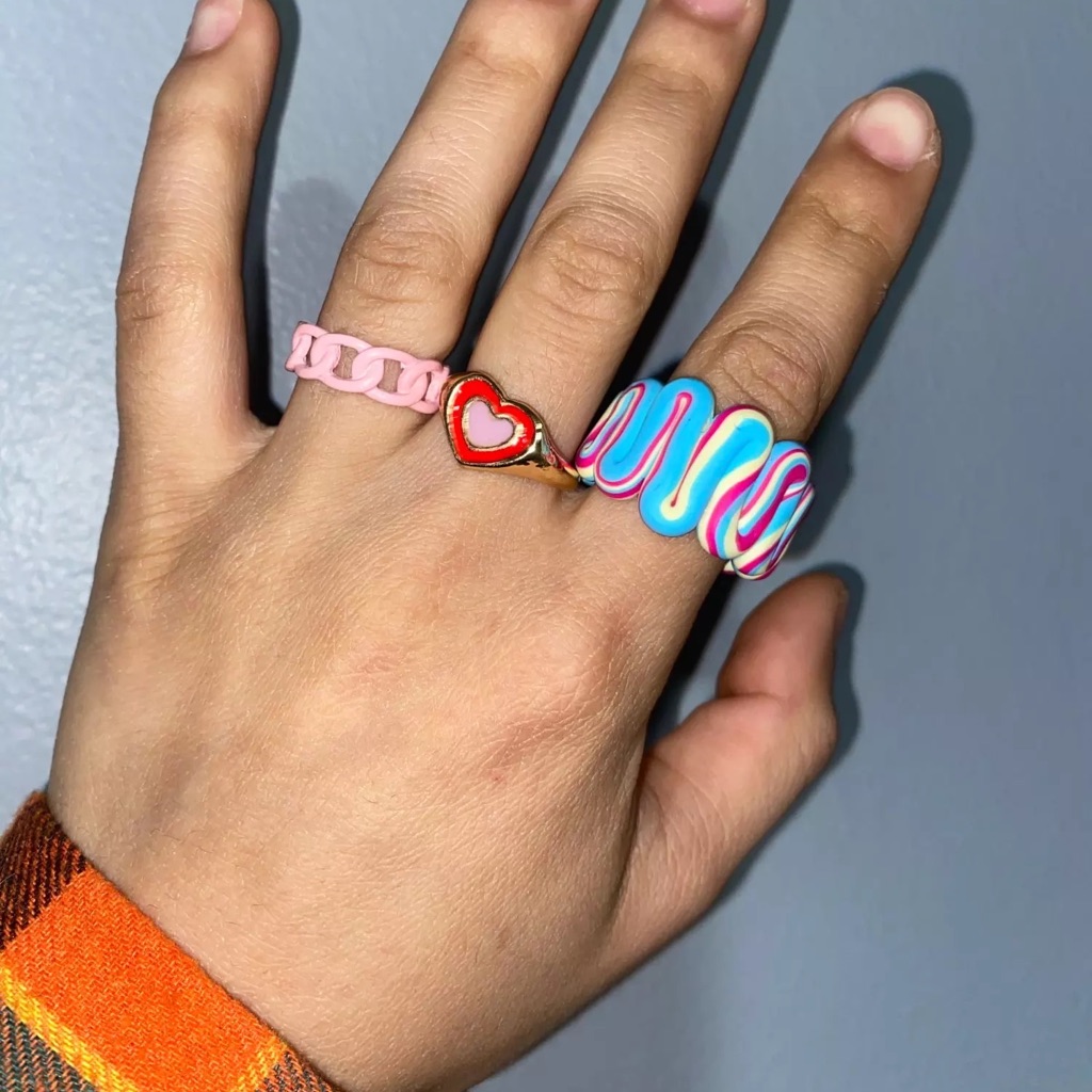 3pcs Anthro Ring Set Dopamine Colorful Rainbow Cosplay Halloween Bubblegum